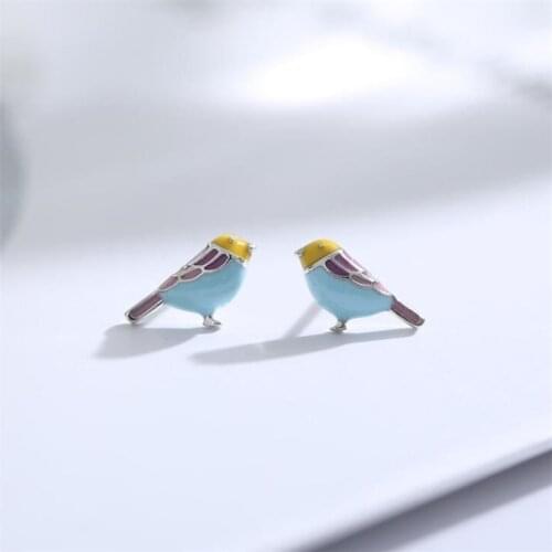 Season Gate 925 Sterling Silver Cute Colorful Bird Lovely Animals Fashion Earrings for Women Girls Jewelry Gift SE025