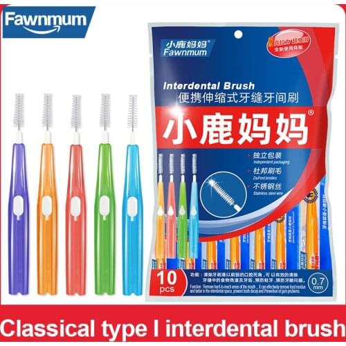 Fawnmum 0.6-1.2mm Interdental Brush Push-Pull Toothpicks Clean Teeth Brushes Braces Dental tool orthodontic I-shape Toothbrush