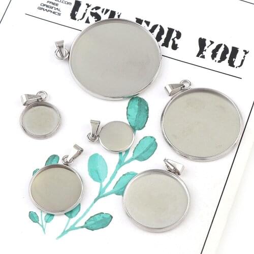 10pcs Stainless Steel 10/12/16/20/25/30mm Necklace Pendant With Clips&Clasps Hook Setting Cabochon Cameo Base Cabochons Jewelry
