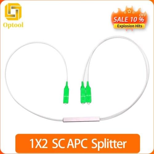 10PCS SC/APC 1x2 Fiber Optical PLC Splitter SC steel tube type 1x2 0.9mm FG657A1 PVC 1m FTTH Fiber Optic Splitter
