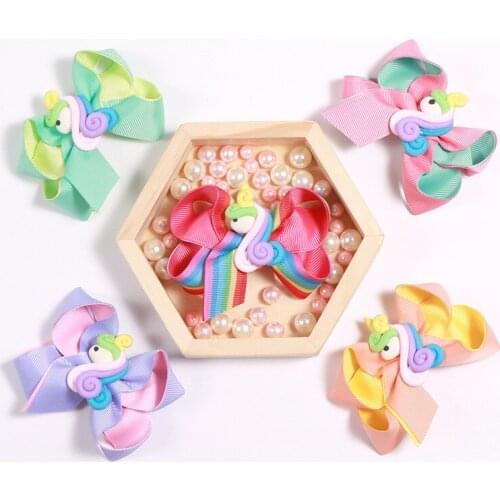 Boutique ins 10pcs Fashion Cute Unicorn Ribbon Bow Hairpins Patchwork Rainbow Color Bowknot Hair Clips Princess Hair Accessories