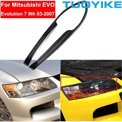 2PCS Car Styling Real Carbon Fiber Headlight Eyebrow Eyelids For Mitsubishi EVO 7 Evolution 9th Trim Cover Sticker 2003-2007