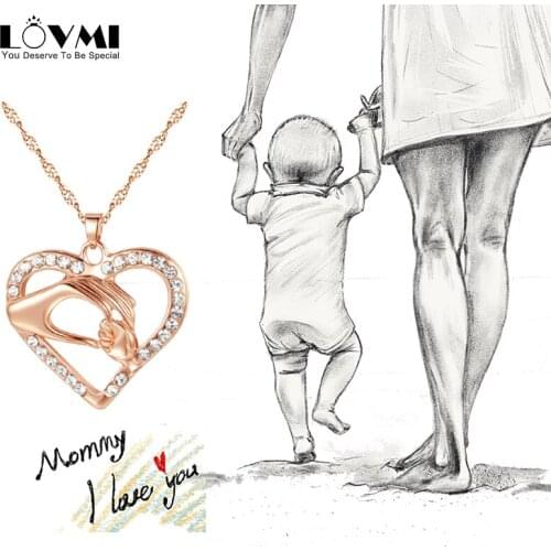 2021 Fashion Elegant Womens 925 Sterling Silver Heart Necklace Hand in Hand Rhinestones Crystal Pendants For Mothers' Day Gift