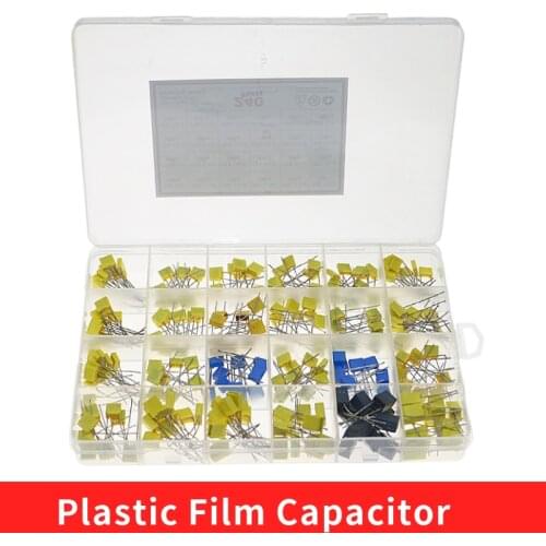 240pcs/BOX 63V 100V 24Value 1nF-1uF Correction capacitor package kit Polypropylene Safety Plastic Film Capacitor Kit
