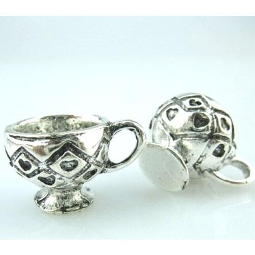 5pcs Antique Silver 13*20mm Tea Cup Charms Pendant For Jewelry Making Bracelet Vintage Accessories