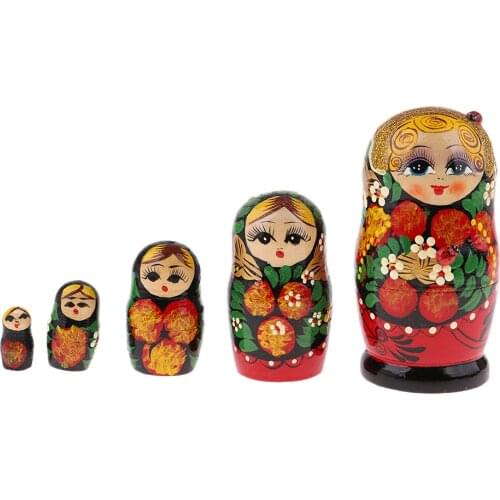 5 PCS Wooden Russian Paint Nesting Dolls Flower Girl Traditional Matryoshka Babushka Doll Set for Children