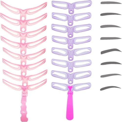 8pcs Reusable Plastic Eyebrow Mold Makeup Eyebrow Stencils Shaping Template Helper Grooming Card Cosmetic Eyebrows Styling Tools