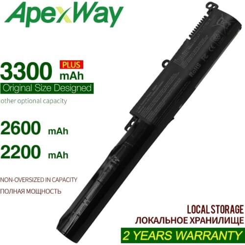 ApexWay 3300mAh A31N1601 X541 Laptop Battery For ASUS X541NC3450 For VivoBook A541UA X541NA X541NC A31LP4Q 3CELLS