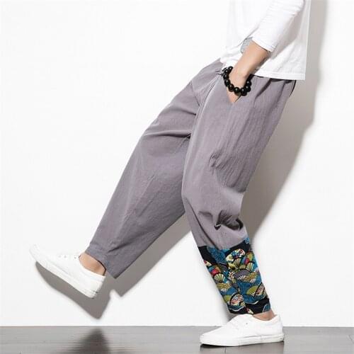 Trousers Men Harajuku Cotton Linen Harem Pants Solid Color Kimono Samurai Male Japanese Fashion Vintage Print 2021 Flax Haori