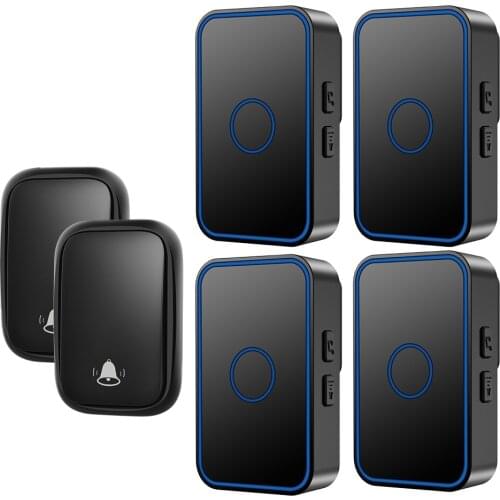 CACAZI Self powered Wireless Doorbell No Need Battery Waterproof Cordless Home Door Bell Chime US EU UK Plug 2 Button 4 Receiver