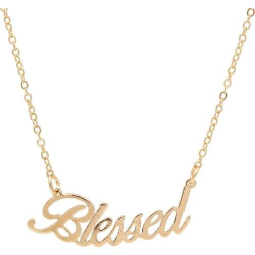 New Trend Gold Color LOVE BLESSED Letter Pendant Statement Necklace Women Charm Party Clavicle Chain Jewelry Accessories