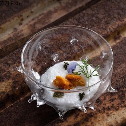 Sea Urchin Shape Transparent Glass Bowl Japanese Style Restaurant Sushi Sashimi Cooking Bowl Home Kitchen Dipping Dish Tableware
