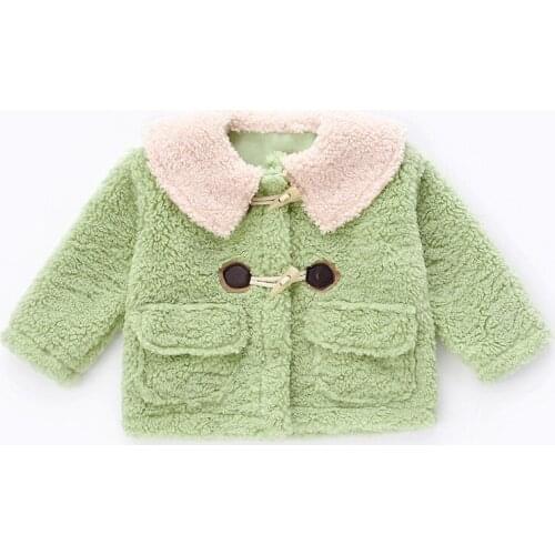 Kids 2-8 years girls fashion autumn winter cute thick warm coat crew neck fur jacket green pink winter casual outerwear clothing