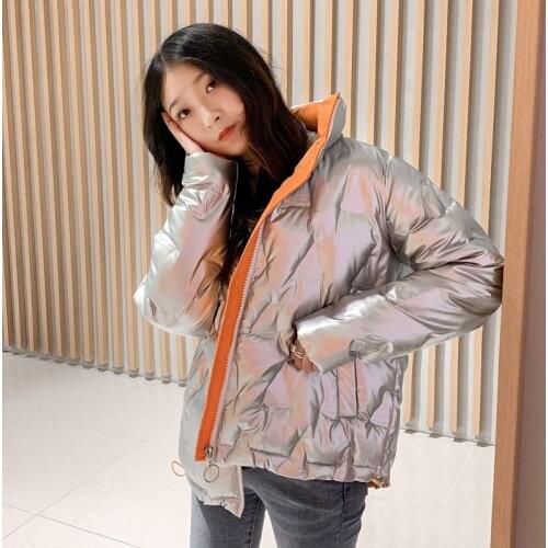 Glossy down cotton padded coat women short section cotton jacket coat winter new womens bread clothing stand collar winter jacke