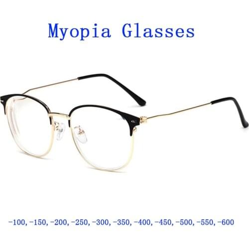 Finished Metal Myopia Glasses For Women Men Shorted Sighted Spectacles Students Nearsighted Eyeglasses -1.0,-1.5,-2.0,-3.0-6.0