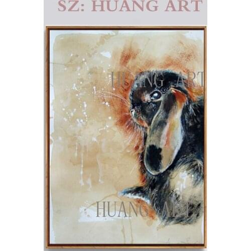 New Hand Painted Hilarious Rabbit Oil Painting Wall Canvas Art Picture for Living Room Decorative Funny Rabbit Wall Painting