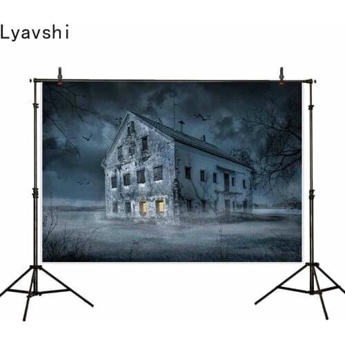 Lyavshi backgrounds for photography studio overcast horrible shabby Haunted house bats wither tree backdrop Halloween