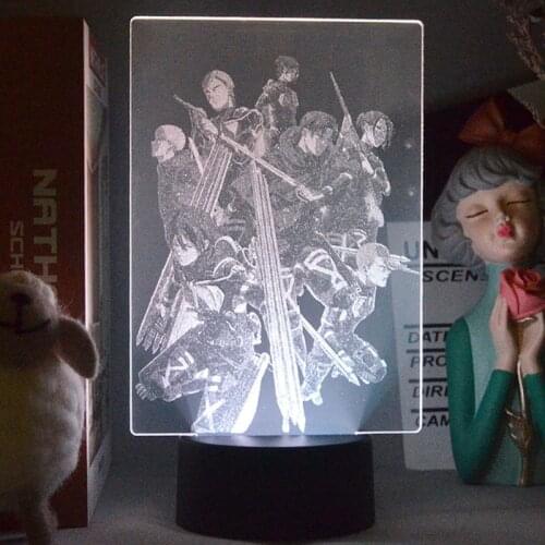Manga Attack on Titan Characters 3D Visual Picture Retro Stylish Photo Upward Lighting Acrylic Anime Gift Bedroom Night Lamp
