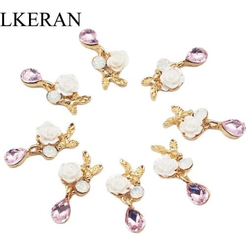 Mini 10Pc 26*12mm Pink Crystal Pendant Decorative Buttons For Scrapbooking Rhinestone Diy Craft Supplies Sewing Accessories