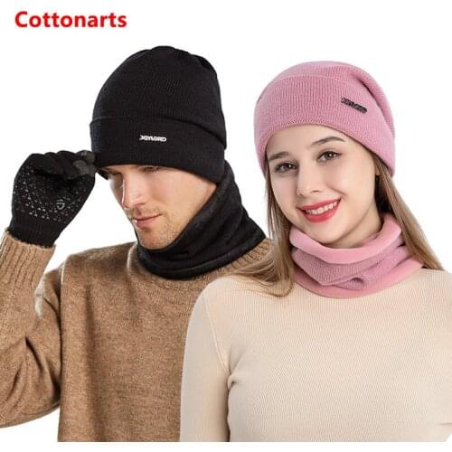 2-pieces New Plush warm knitted woolen hat High quality soft winter plus velvet hat warm neckerchief Unisex Beanie caps Ski caps