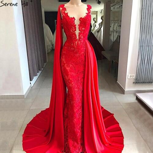 Newest Design Fashion Sleeveless Red Evening Dresses 2020 Handmade Flowers Mermaid Sexy Formal Evening Gowns Serene Hill LA6603