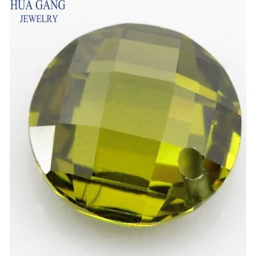 Single Hole Peridot AAAAA Round Brilliant Double Checkerboard Cubic Zirconia Stone For DIY Jewelry Making 3~14mm High Quality CZ
