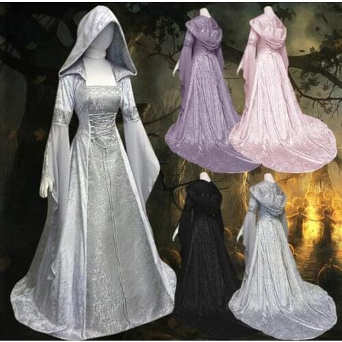 Princess dress High Quality Women Long Sleeve Hooded Medieval Floor Length Cosplay Dress Festival Decorations Dress Christmas