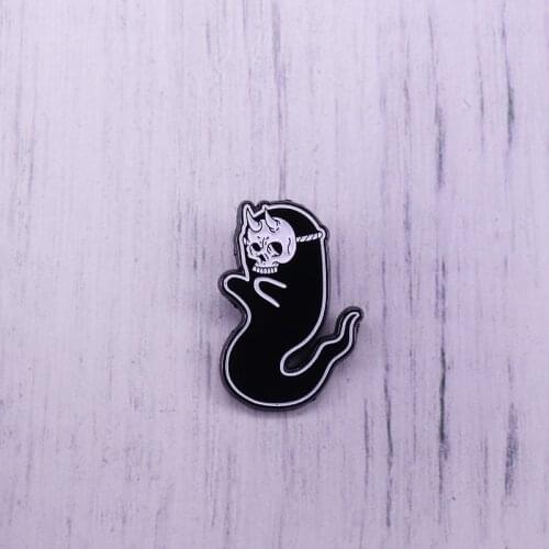 Ghost Skeleton With Black Clothes Enamel Pin Fish Cartoon Brooch For Jacket Denim Badge