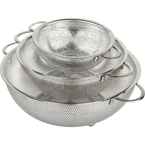 Stainless Steel Drain Basket Colander Fruit Rice Vegetable Washing Basket Strainer Drainer with Handle Kitchen Storage Tools
