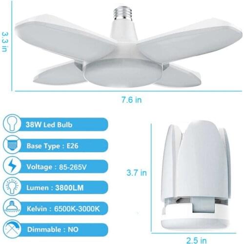 4 Panels Ceiling Lights LED Fan-leaf Light 3800LM Garage Lights 38W Deformable Lamp Indoor 85-265V Lamps Industrial Lighting