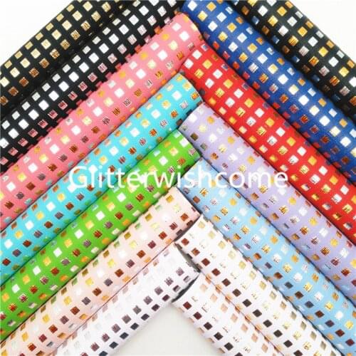 Glitterwishcome 21X29CM A4 Size Gold Plaids printed Synthetic Leather, Faux Leather Fabric Sheets for Bows GM999A