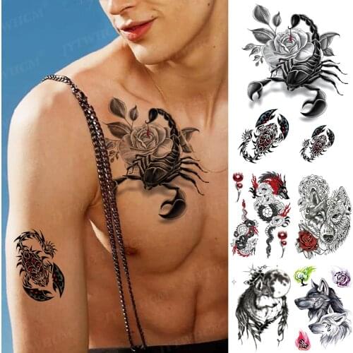 Temporary Tattoos Stickers Black Scorpion Coquettish Rose Body Feminino Sleeve Longa Art Arm Leg Looks Real Fake Tattoo Sticker