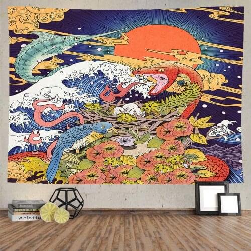 Japanese Ukiyo Tapestry Sunset Dragon Decorative