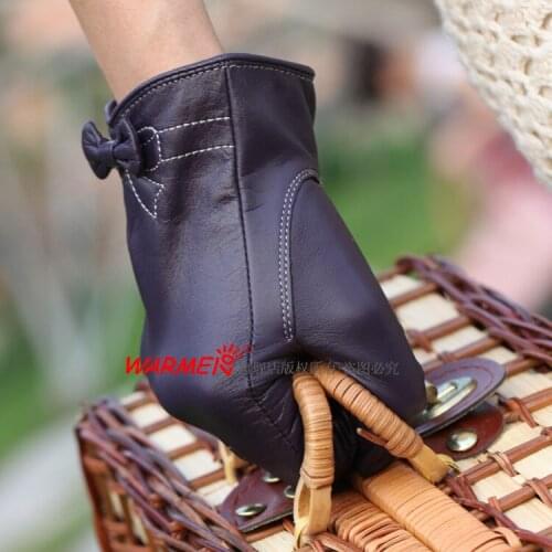 Top sheepskin leather gloves women winter short genuine leather glove with Bow Guante de cuero 1 Pair/lot #2 color