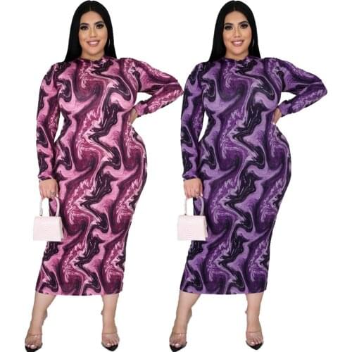 Women Chic Tie Dye Print Bodycon Dress Plus Size XL~5XL Long Sleeve Zipper Pencil Sexy Night Club Party Dresses Outfits