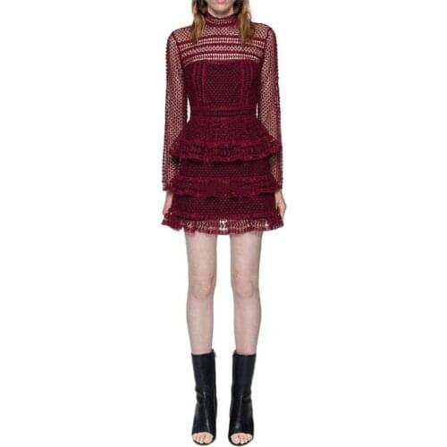 2020 Runway Desigher Dress Self Portrait Spring Cascading Layers Vestidos Slim Sexy Lace Hollow Out Long Sleeve Cake Dresses