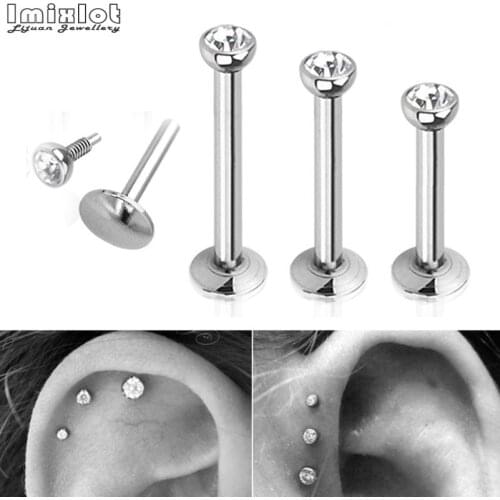 1Pair Surgical Steel Flat CZ Gem Ear Cartilage Tragus Helix Piercing Labret Lip Studs Ring Internally Thread Body Jewelry