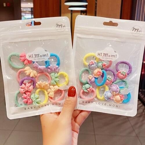 10Pcs/Set Bag Packed Cute Cartoon Animals Flower Elastic Hair Bands For Girls Sweet Scrunchies Hair Tie Fashion Hair Accessories