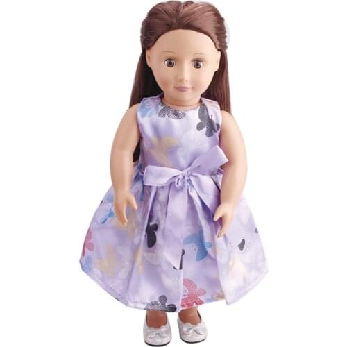 18 Inch American Doll Girls Princess Bow-Tied Purple Evening Dress Newborn Baby Toy Accessories Fit 40-43 Cm Boy Dolls Gift c145