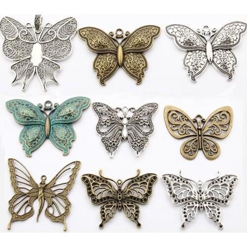 2PCS Large Antique Verdigris Patina Butterfly Charm Pendant for Necklace Jewelry Findings Craft