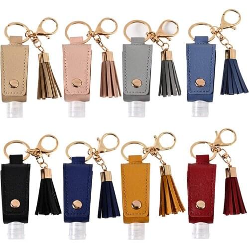 30ML Hand Sanitizer Leather Case Health Keychain Portable Water Alcohol Bottle Disinfectant Leather Case Chain Pendant