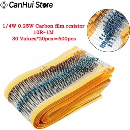 600 Pcs 1/4W 1% 20 Kinds Each Value Metal Film Resistor Assortment Kit Set pack