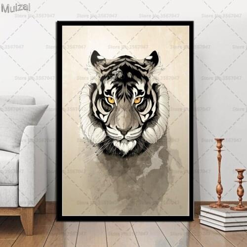 Art Poster Wild Animals Artwork Painting Tiger Elephant Fox Lion Canvas Painting Wall Pictures Prints for Living Room Home Decor