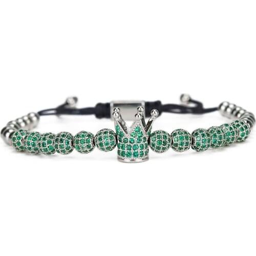 New Arrival Green CZ Ghost Series Luxury Men Bracelet King Crown Charms Beads handmade Mens bracelets & bangles for Men Jewelry