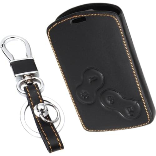 Black Leather Key Case Cover Keychain Bag For Renault Koleos Laguna 2 3 Megane 1 2 3 Sandero Scenic Captur Clio Duster Fluence