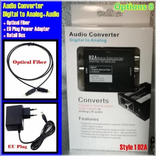Digital Optical Coaxial Toslink Signal to Analog Audio Converter Adapter RCA L/R with 3.5mm Jack output Eu&US Plug Power Adapter