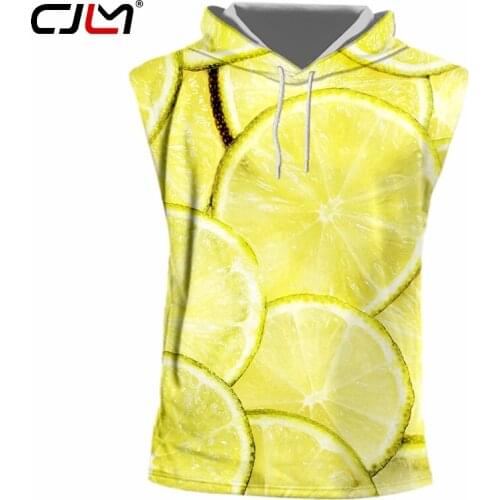 CJLM Mens New Cool Dropshipping Hooded Tank Top 3D Printed Creative Creative lemon Stitching Cool Clothing Man Spandex