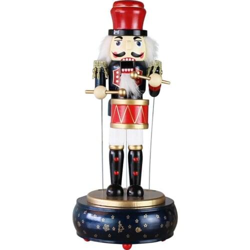 Wood Christmas Music Box Nutcracker Soldier Decoration Christmas Birthday Gift Pinewood Nutcracker Drummer Music Box