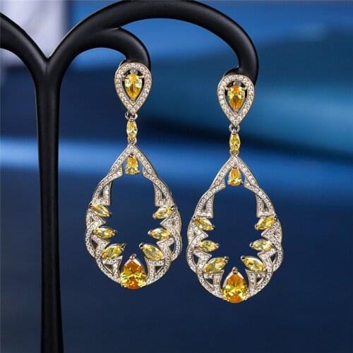 EYER Top Grade Luxury Colorful Two Tone Cz Zirconia Crystal Drop Earrings Fashion Wedding Party Women Jewelry Dress Decoration