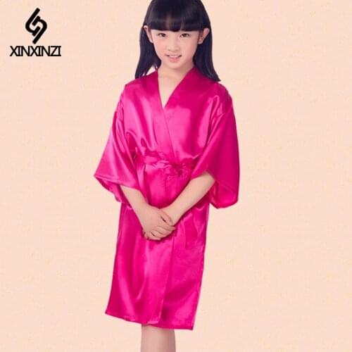 Silk Satin Wedding Bride Flower Girls Robe Solid Bathrobe Short Kimono Robe Night Robe Bath Robe Fashion Dressing Gown Rose